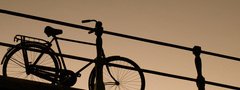велосипед, вечер, поручень, мост