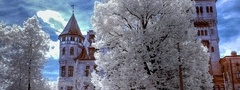 трансильвания, замок дракулы, зима, иней, замок, дерево, румыния