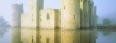 замок, башни, туман, вода