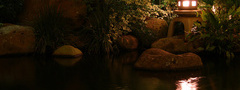японский сад, светильник, вода, отражение