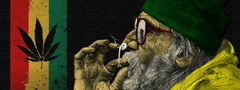 марихуана, конопля, старик, дед, очки, флаг, шапка, обкуривается, курит, ко ...