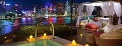 Отель, Город, Ночь, Джакузи, Гонконг, Китай, Азия, Река