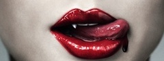 губы, кровь, помада, язык, клыки, вампир