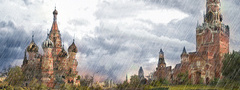 город, дождь, москва, кремль, красная площадь