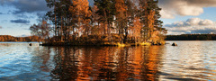 остров, озеро, вода, осень, деревья
