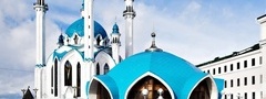 Казань, мечеть, красиво, небо, облака, здание, снег, фонари, люди