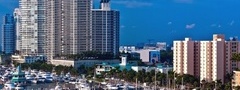 Miami, порт, вода, яхты, здания, небоскребы, США