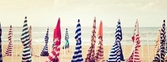 пляж, песок, небо, море, зонтики, разное