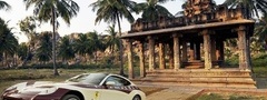 Автомобиль, пальма, храм, памятник, ferrari