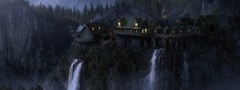 the lord of the rings, rivendell, imladris, fantasy, elven castle, waterfal ...
