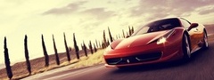 Ferrari 458 Italia, красный, скорость, дорога