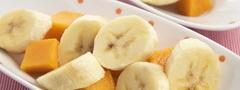 фрукты, бананы, папайя, дольки, ломтики, кусочки