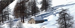 зима, снег, дом, пейзаж