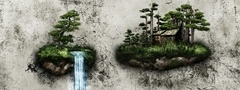 иллюзия, острова, водопад, стена
