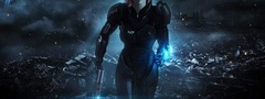 Mass Effect, девушка, героиня, рыжая, фантастика, бластер