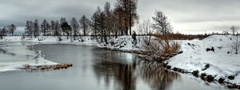 зима, река, природа, пейзаж