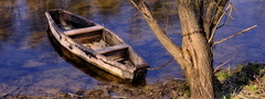 река, лодка, дерево, цепь