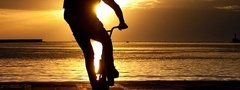 велосипед, мужчина, берег, радость