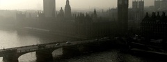 англия, тауэр, лондон, темза, мост, туман, мрачно, чб