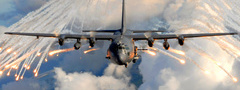 самолет, AC-130, небо, облака