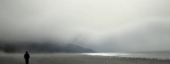 берег, море, туман, фигура, человек