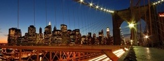 city, night, lights, brooklyn bridge
