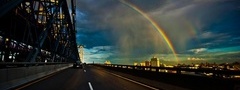 мост, дорога, панорама, радуга