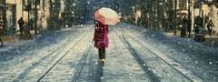 снег, улица, зонтик
