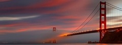 bridge, sky, fog, sea
