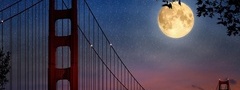 night, bridge, stars sky, moon