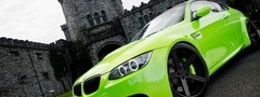Машина, красивая, bmw, m3, зеленая, колеса, диски, фары, бампер, замок, час ...