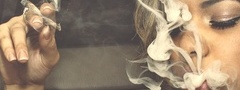 girl, smokes, blowing, a stick