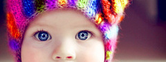 Ребёнок, Глаза, Синие, Шапка, Разноцветная, Милая, Красивая