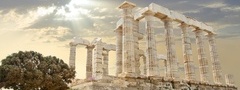 греция, колоны, дерево, архитектура