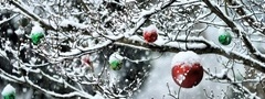 Дерево, игрушки, снег