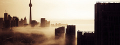 Утро, туман, здания