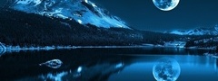 природа, горы, озеро, луна, отражение