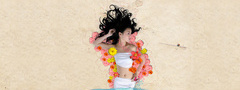 девушка, на берегу, вода, песок, цветы