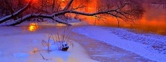 природа, зима, закат, дорога, красный