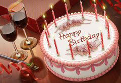 happy birthday, бокалы, торт, свечи