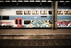 граффити, поезд, мост