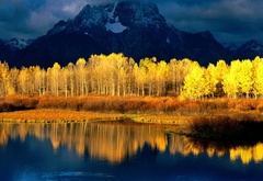 горы, деревья, озеро, осень