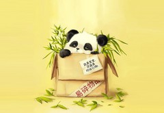 панда, бамбук, посылка, рисунок