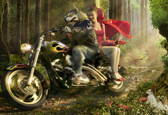 волк, красная шапочка, сказка, мотоцикл