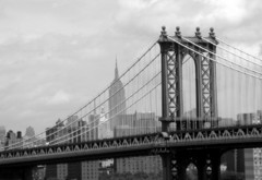 манхэттен, мост, нью-йорк, дома, город