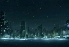 город, зима, снег, ночь, огни