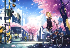 аниме, школьница, велосипед