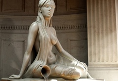 статуя, девушка, вода