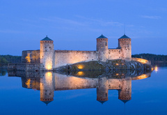 Финляндия, крепость Олафсборг, замок, река, небо