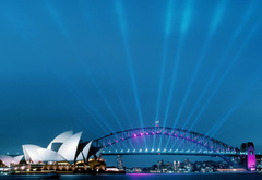 австралия, оперный театр, огни, мост, море, ночь